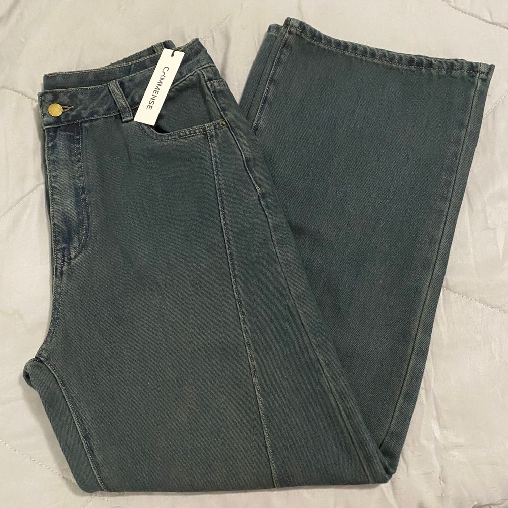 Commense Womens Wide Leg High Waisted Dark Blue Denim Jeans OA251129019 Size L